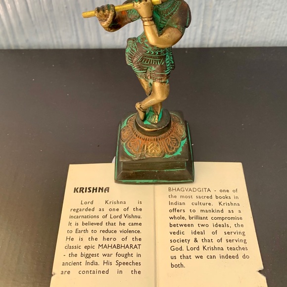 Krishna Standing Lotus Playing Flute Brass Statue - Picture 10 of 10